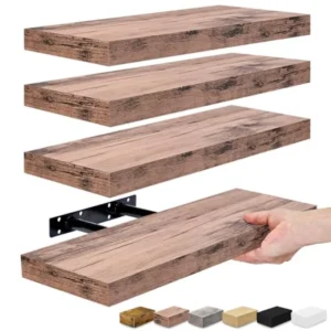 Mahogany Floating Wall Shelves 4-Pack Set