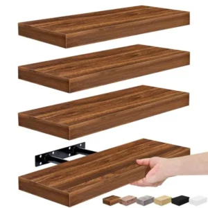 Walnut Floating Wall Shelves 4-Pack Set