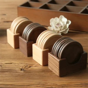 Solid Walnut Wood Coaster Set, Heat Resistant