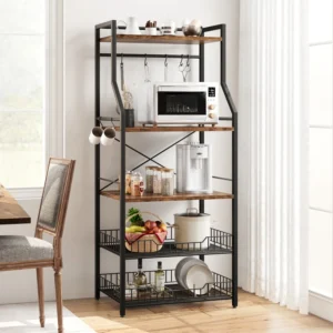 Industrial Bakers Rack Microwave Stand with Baskets