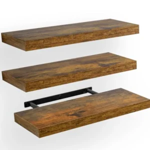 Rustic Floating Wall Shelves Set with Hidden Brackets