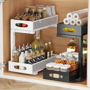 2-Tier Adjustable Under Sink Organizer with Drawer