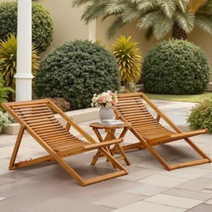 Adjustable Acacia Wood 3-Piece Patio Lounge Set